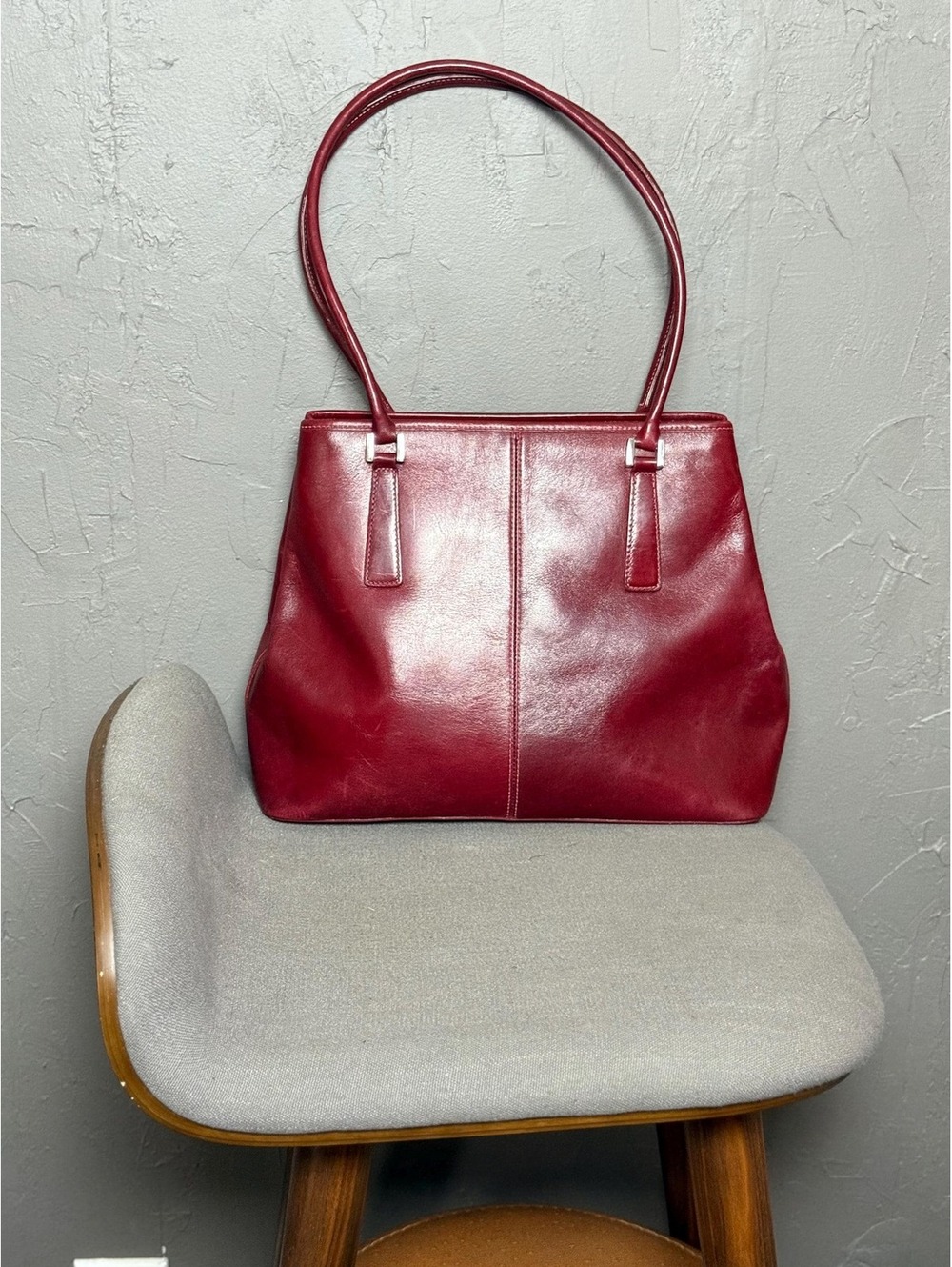 1990's Ox-Blood Shoulder Bag Minimalist Deep Red Leather Purse from Mila Paoli